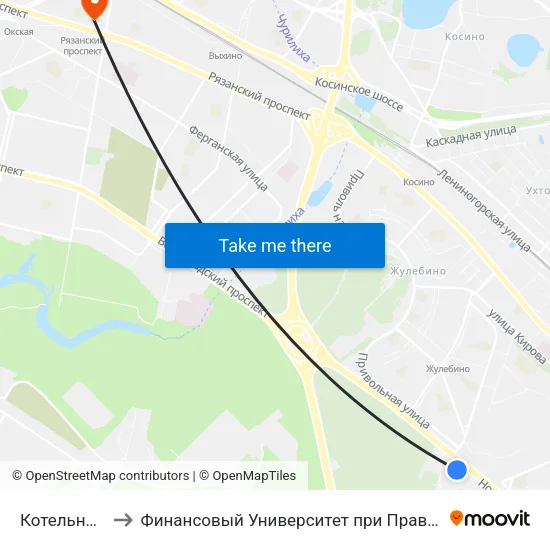 Котельники (Kotelniki) to Финансовый Университет при Правительстве РФ (бывш. ВГНА Минфина РФ) map