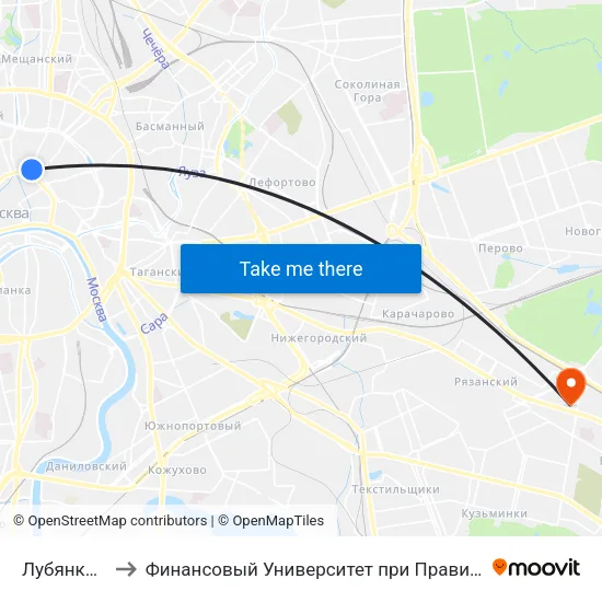 Лубянка (Lubyanka) to Финансовый Университет при Правительстве РФ (бывш. ВГНА Минфина РФ) map