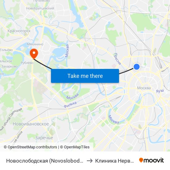 Новослободская (Novoslobodskaya) to Клиника Нервозов map