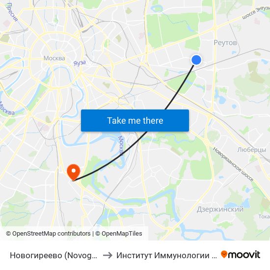 Новогиреево (Novogireevo) to Институт Иммунологии МЗ РФ map