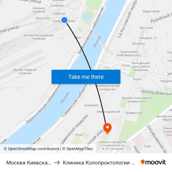 Москва Киевская (Kievsky Station) to Клиника Колопроктологии И Малоинвазивной Хирургии map