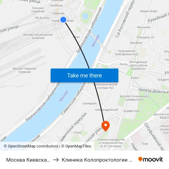 Москва Киевская (Kievsky Station) to Клиника Колопроктологии И Малоинвазивной Хирургии map