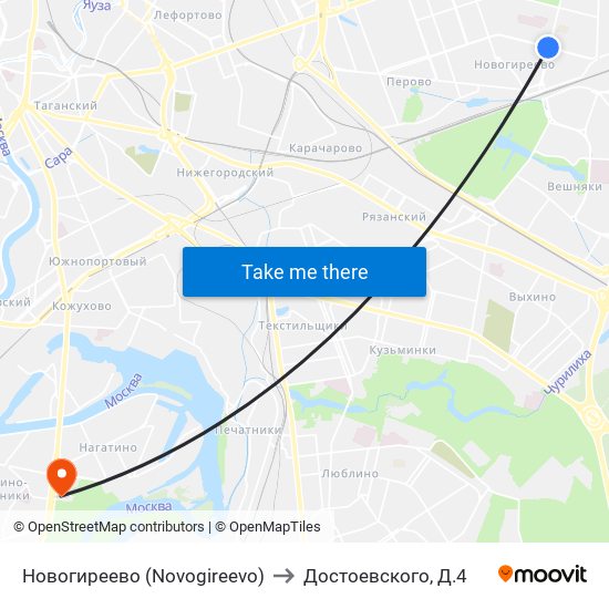 Новогиреево (Novogireevo) to Достоевского, Д.4 map