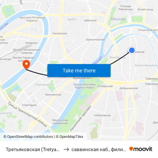 Третьяковская (Tretyakovskaya) to саввинская наб., филиал МЭСИ map