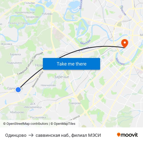 Одинцово to саввинская наб., филиал МЭСИ map