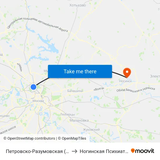 Петровско-Разумовская (Petrovsko-Razumovskaya) to Ногинская Психиатрическая больница map