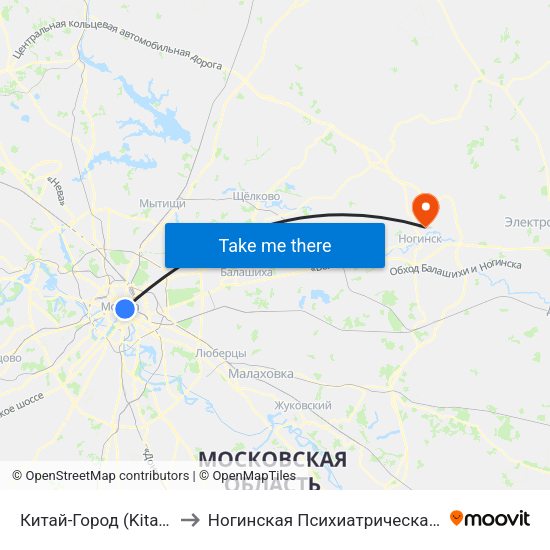 Китай-Город (Kitay-Gorod) to Ногинская Психиатрическая больница map