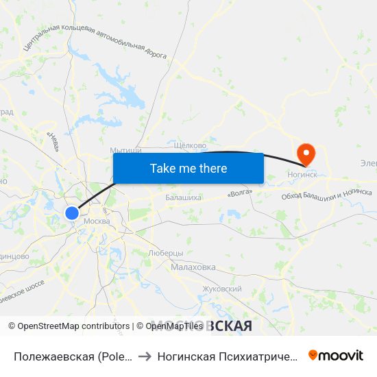 Полежаевская (Polezhaevskaya) to Ногинская Психиатрическая больница map