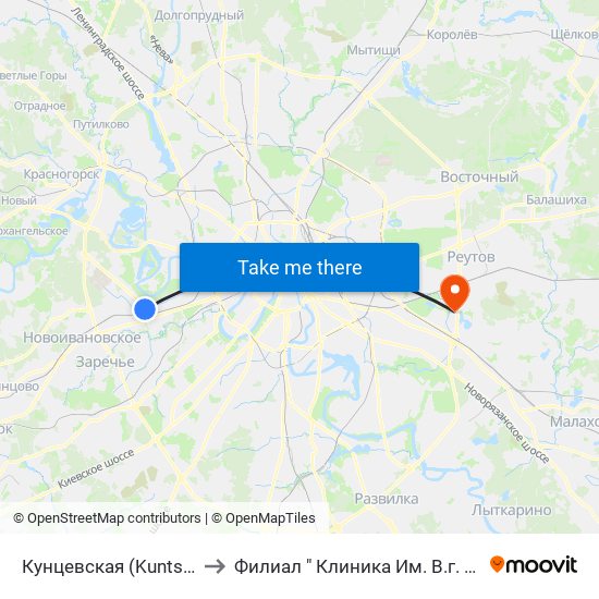Кунцевская (Kuntsevskaya) to Филиал " Клиника  Им. В.г. Короленко" map