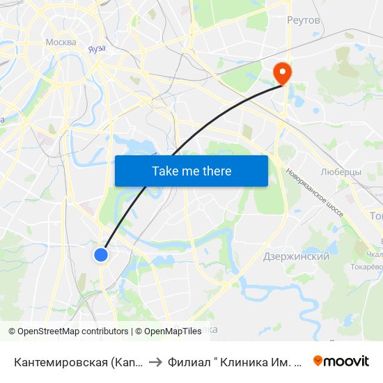 Кантемировская (Kantemirovskaya) to Филиал " Клиника  Им. В.г. Короленко" map