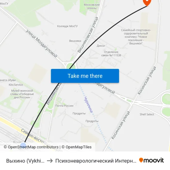 Выхино (Vykhino) to Психоневрологический Интернат 26 map