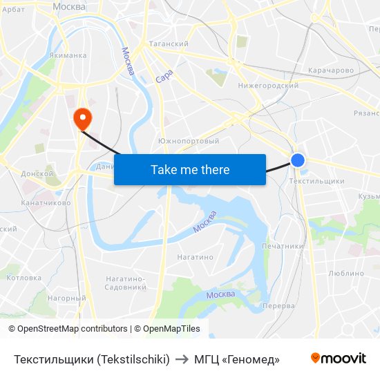 Текстильщики (Tekstilschiki) to МГЦ «Геномед» map