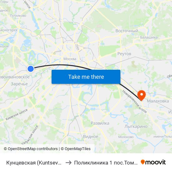 Кунцевская (Kuntsevskaya) to Поликлиника  1 пос.Томилино map