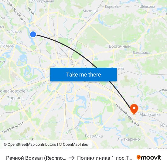 Речной Вокзал (Rechnoy Vokzal) to Поликлиника  1 пос.Томилино map