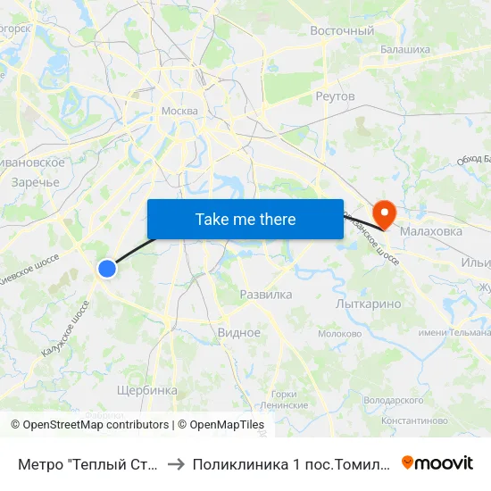 Метро "Теплый Стан" to Поликлиника  1 пос.Томилино map