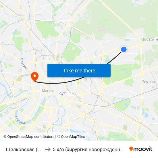 Щелковская (Schelkovskaya) to 5 х / о (хирургия новорожденных) филатовской больницы map