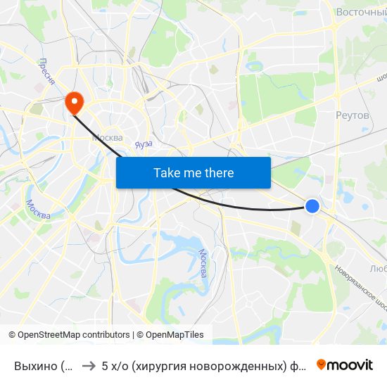 Выхино (Vykhino) to 5 х / о (хирургия новорожденных) филатовской больницы map