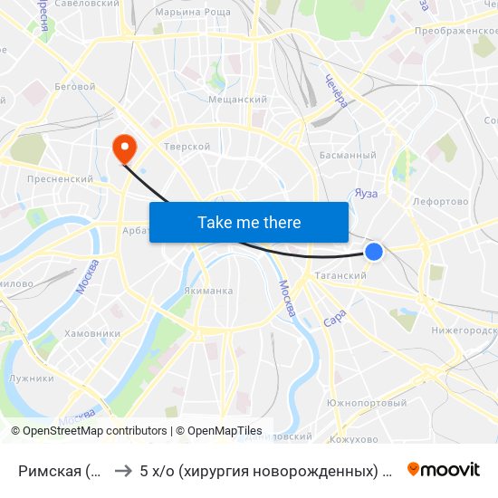 Римская (Rimskaya) to 5 х / о (хирургия новорожденных) филатовской больницы map