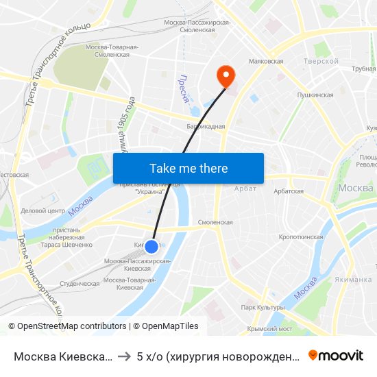 Москва Киевская (Kievsky Station) to 5 х / о (хирургия новорожденных) филатовской больницы map