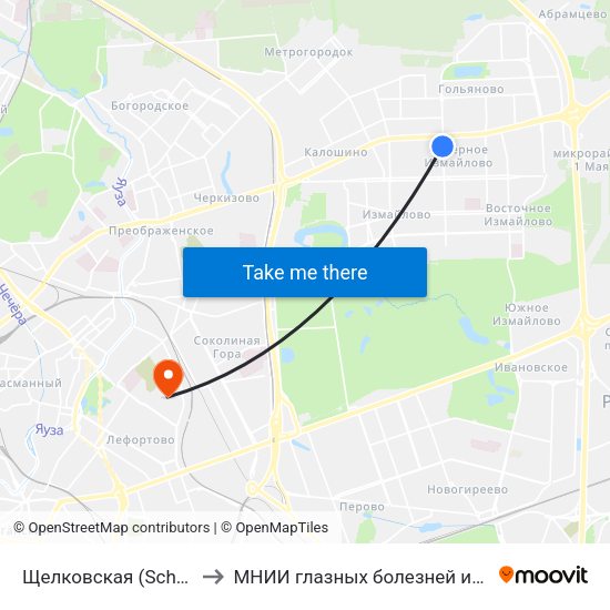 Щелковская (Schelkovskaya) to МНИИ глазных болезней им. Гельмгольца map