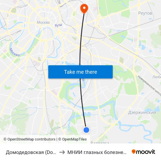 Домодедовская (Domodedovskaya) to МНИИ глазных болезней им. Гельмгольца map