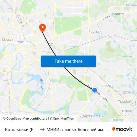Котельники (Kotelniki) to МНИИ глазных болезней им. Гельмгольца map