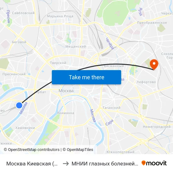 Москва Киевская (Kievsky Station) to МНИИ глазных болезней им. Гельмгольца map