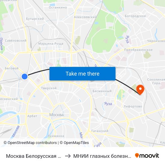 Москва Белорусская (Belorussky Station) to МНИИ глазных болезней им. Гельмгольца map