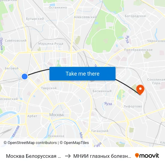 Москва Белорусская (Belorussky Station) to МНИИ глазных болезней им. Гельмгольца map