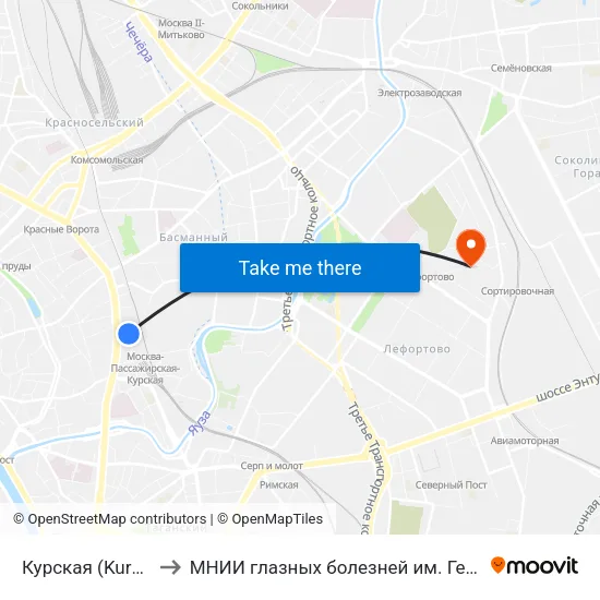 Курская (Kurskaya) to МНИИ глазных болезней им. Гельмгольца map