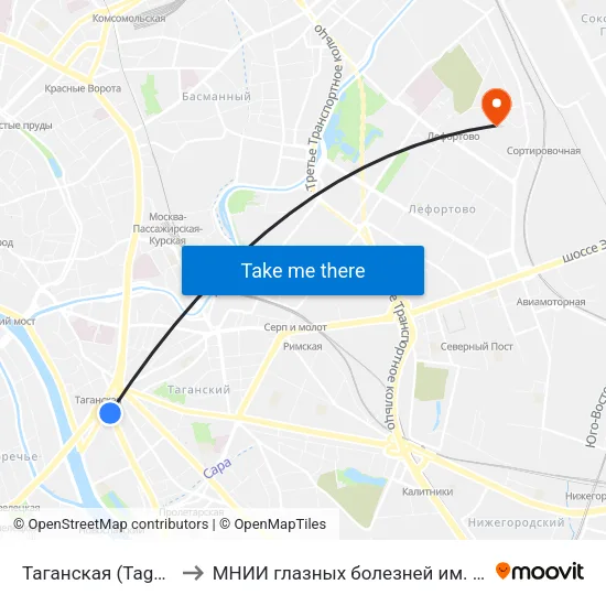 Таганская (Taganskaya) to МНИИ глазных болезней им. Гельмгольца map