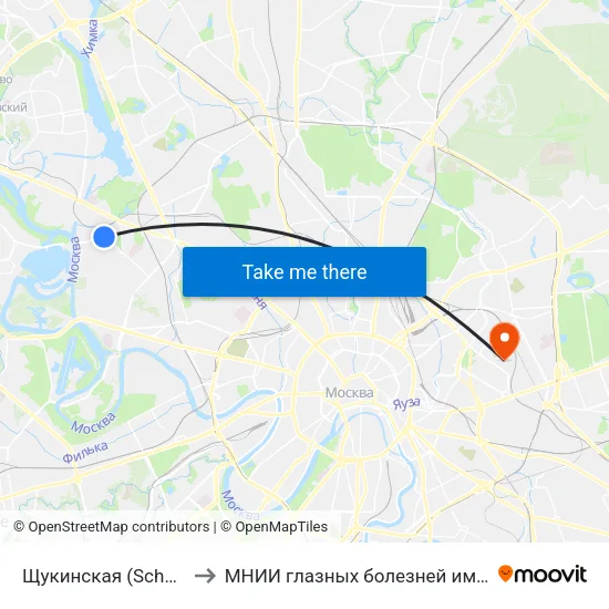 Щукинская (Schukinskaya) to МНИИ глазных болезней им. Гельмгольца map