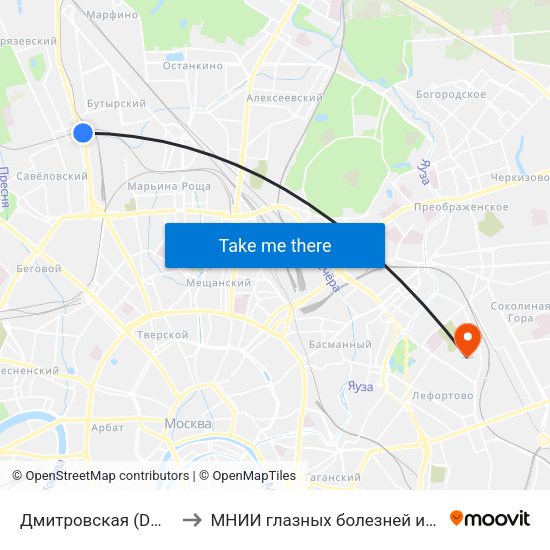 Дмитровская (Dmitrovskaya) to МНИИ глазных болезней им. Гельмгольца map