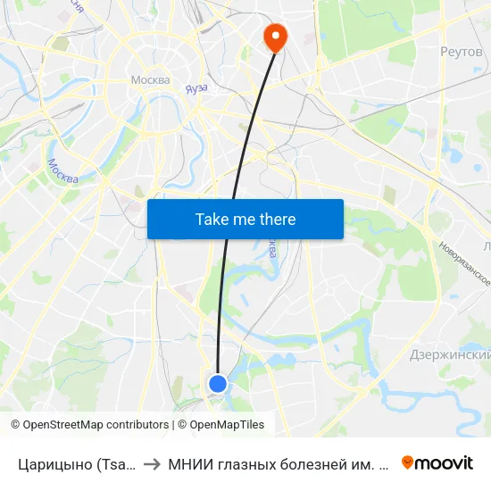 Царицыно (Tsaritsyno) to МНИИ глазных болезней им. Гельмгольца map