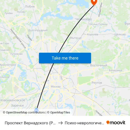 Проспект Вернадского (Prospekt Vernadskogo) to Психо-неврологический Диспансер map