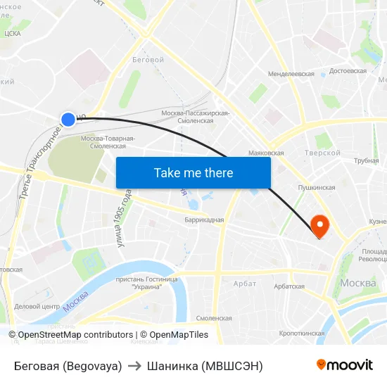 Беговая (Begovaya) to Шанинка (МВШСЭН) map