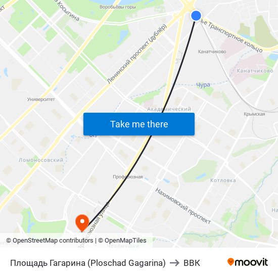 Площадь Гагарина (Ploschad Gagarina) to ВВК map