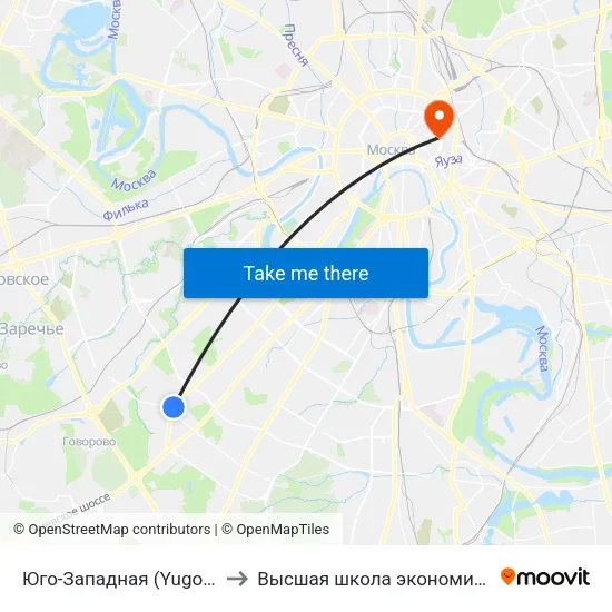Юго-Западная (Yugo-Zapadnaya) to Высшая школа экономики (НИУ ВШЭ) map