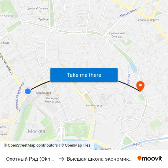 Охотный Ряд (Okhotny Ryad) to Высшая школа экономики (НИУ ВШЭ) map