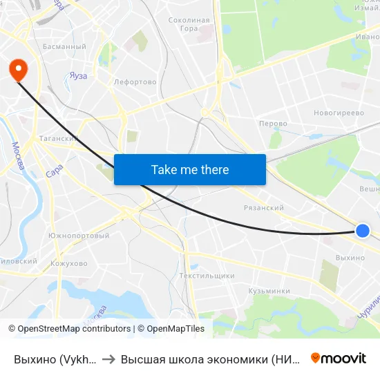 Выхино (Vykhino) to Высшая школа экономики (НИУ ВШЭ) map