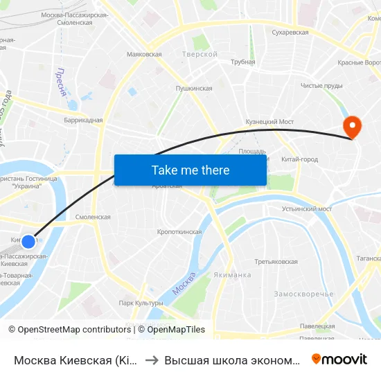 Москва Киевская (Kievsky Station) to Высшая школа экономики (НИУ ВШЭ) map