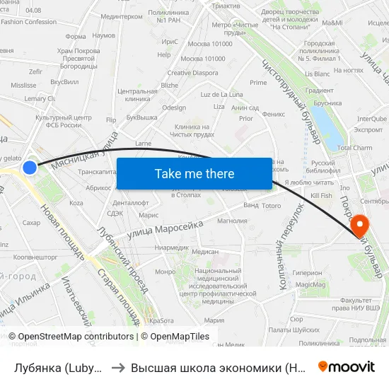 Лубянка (Lubyanka) to Высшая школа экономики (НИУ ВШЭ) map
