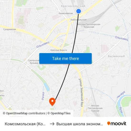 Комсомольская (Komsomolskaya) to Высшая школа экономики (НИУ ВШЭ) map