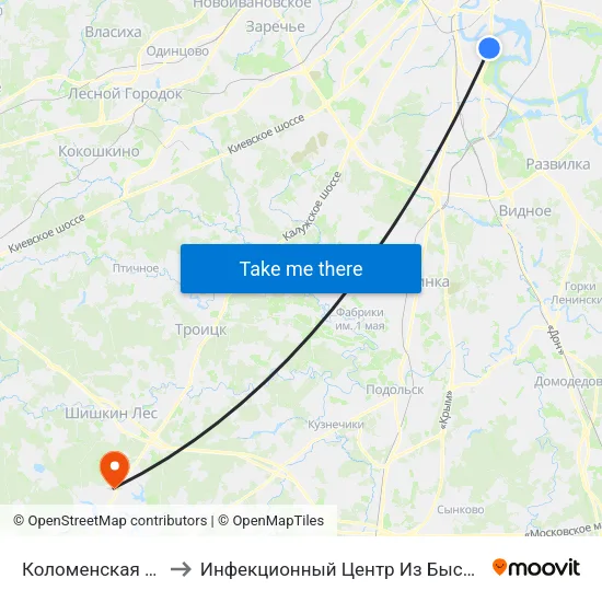 Коломенская (Kolomenskaya) to Инфекционный Центр Из Быстровозводимых Конструкций map