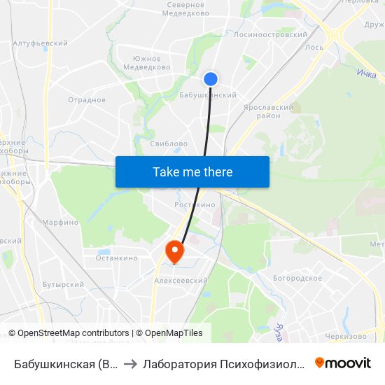 Бабушкинская (Babushkinskaya) to Лаборатория Психофизиологии Им В.Б.Швыркова map