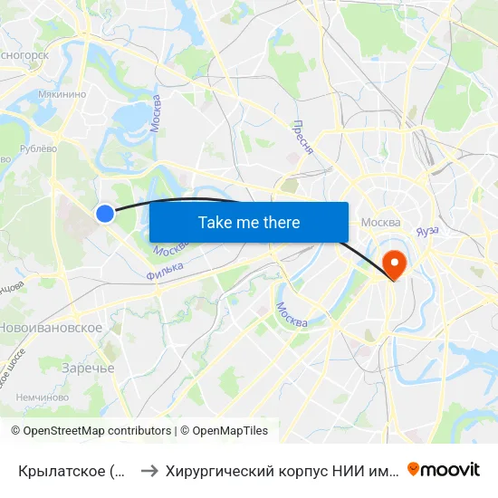 Крылатское (Krylatskoe) to Хирургический корпус НИИ им. Склифосовского map