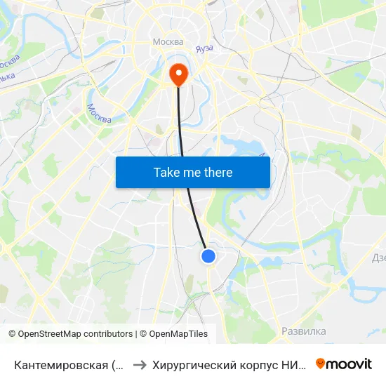 Кантемировская (Kantemirovskaya) to Хирургический корпус НИИ им. Склифосовского map