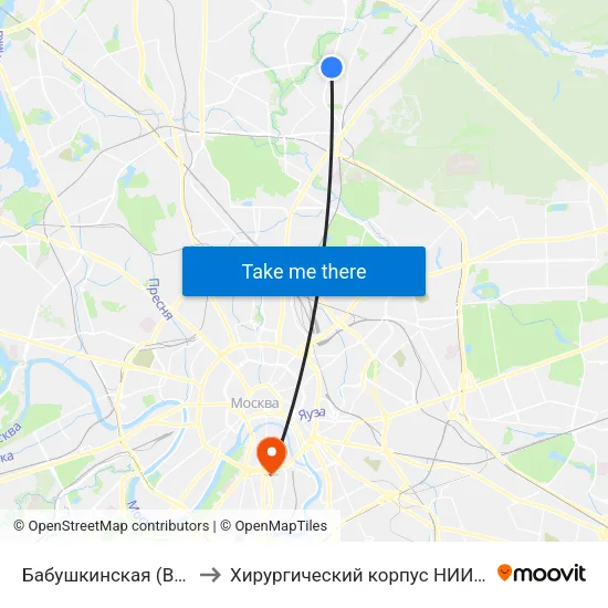 Бабушкинская (Babushkinskaya) to Хирургический корпус НИИ им. Склифосовского map