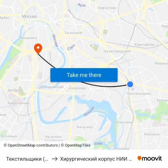 Текстильщики (Tekstilschiki) to Хирургический корпус НИИ им. Склифосовского map
