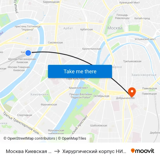 Москва Киевская (Kievsky Station) to Хирургический корпус НИИ им. Склифосовского map